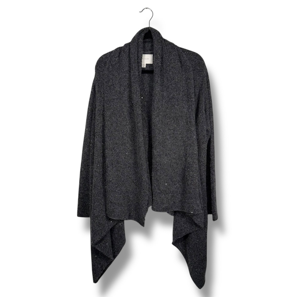 BROCHU WALKER Sequin Embellished Charcoal Gray Cashmere Blend Cardigan Sweater M